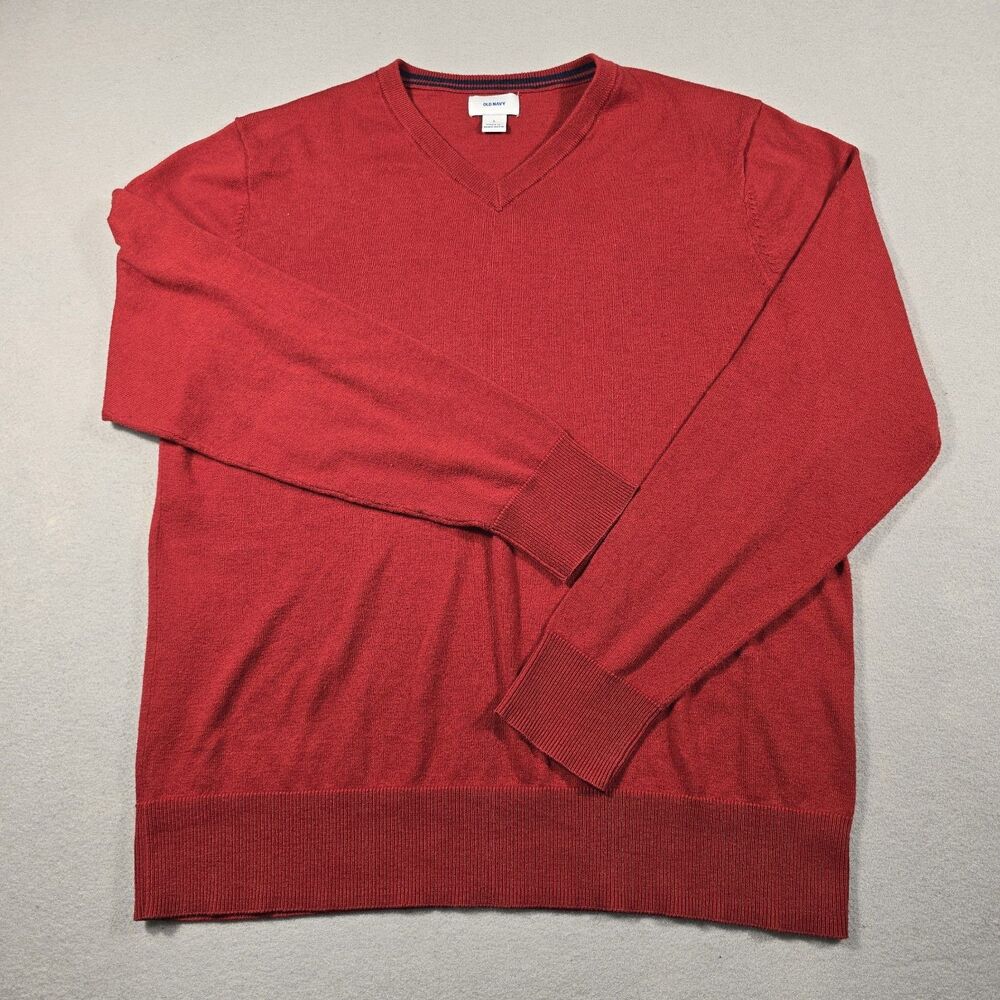 Old Navy Men's Large Red V-Neck Pullover Knit Sweater